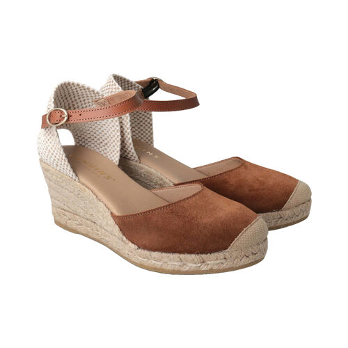 Alpargata con Cuña Marrón Genuins Carina Velour Mandorla con Hebilla Ajustable 36