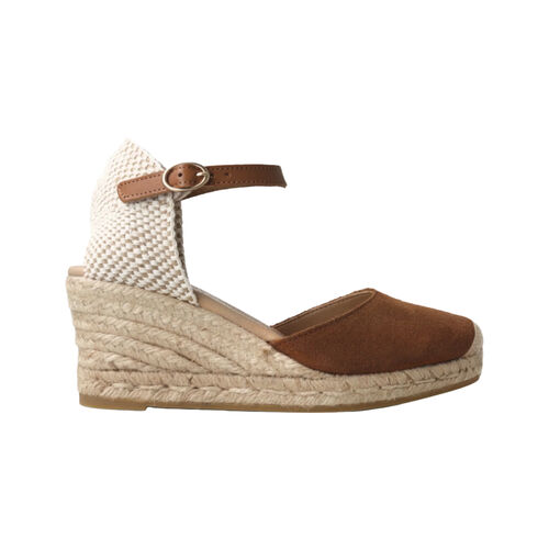 Alpargata con Cuña Marrón Genuins Carina Velour Mandorla con Hebilla Ajustable 36