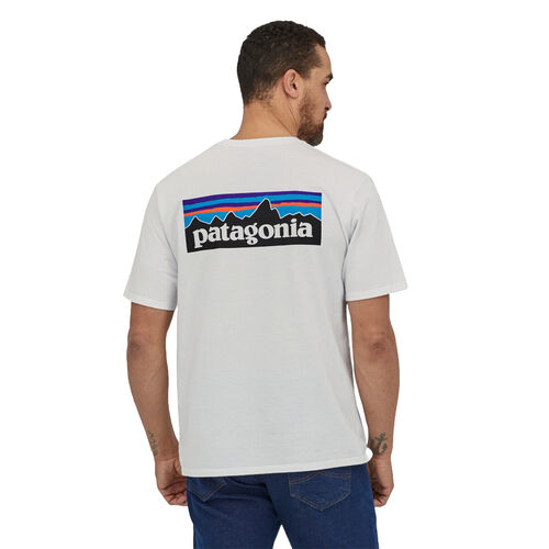 Camiseta Blanca Patagonia P-6 Logo Responsibili-Tee White con Gráfico Clásico M