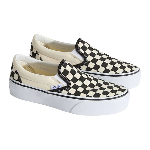Zapatillas Vans Blancas y Negras de Cuadros Classic Slip-On Platform Versátiles y de Diseño Original 37