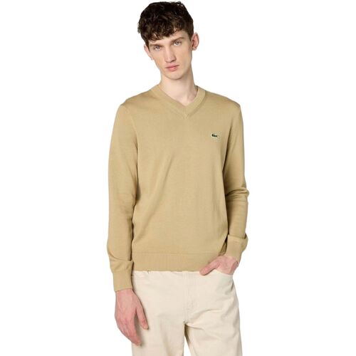 Jersey Marrón Lacoste de Cuello de Pico de Algodón Monocolor de Estilo Elegante XL