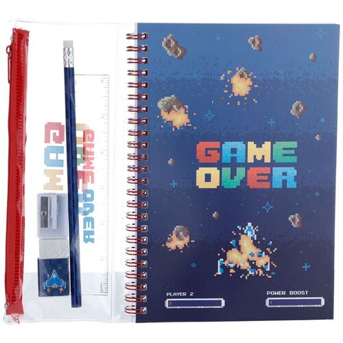 Libreta con Anillas y Estuche con 6 Artculos de Papelera Puckator - Game Over TU