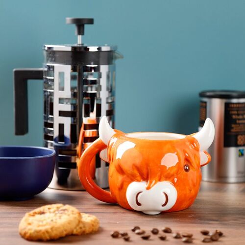 Taza de Cerámica 3D con Forma Puckator- Vaca Escocesa de las Highlands Coo TU