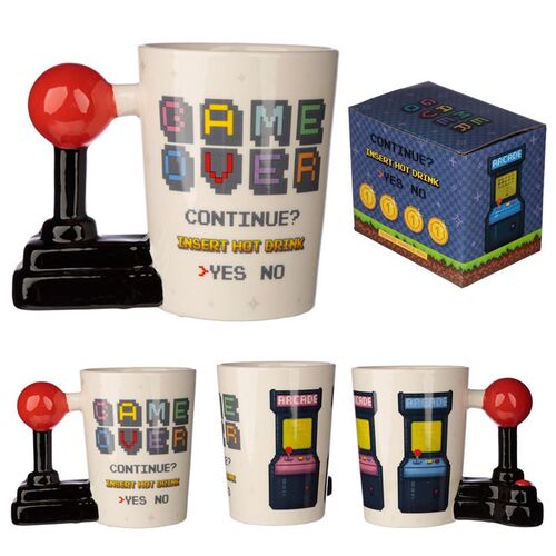 Taza de Cermica Puckator - Asa con Forma de Joystick y Arcade Game Over TU