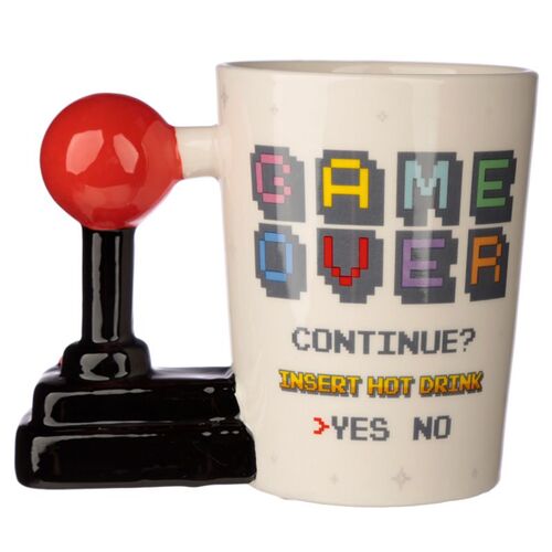 Taza de Cermica Puckator - Asa con Forma de Joystick y Arcade Game Over TU