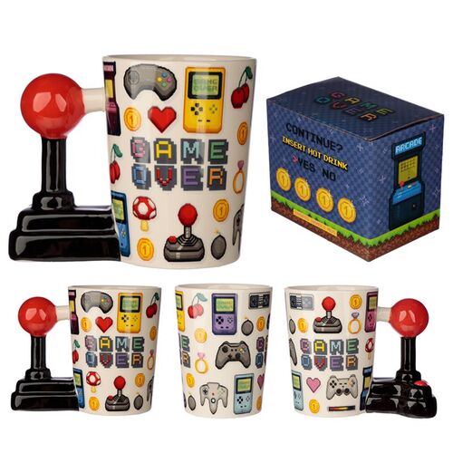 Taza de Cermica Puckator - Asa con Forma de Joystick y Pixel Game Over TU