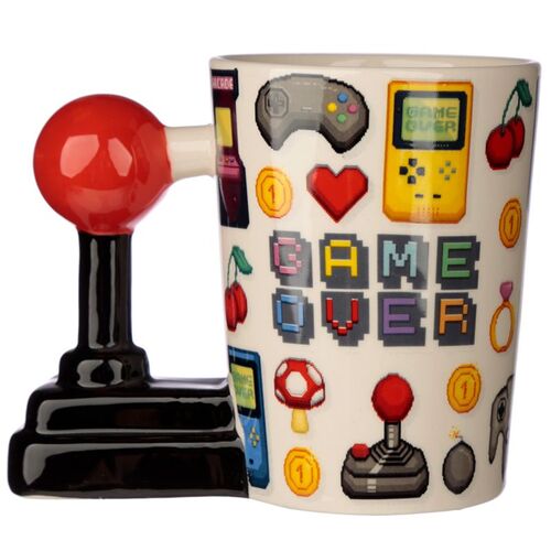 Taza de Cerámica Puckator - Asa con Forma de Joystick y Pixel Game Over TU