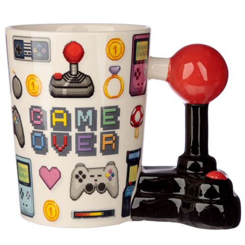Taza de Cerámica Puckator - Asa con Forma de Joystick y Pixel Game Over TU