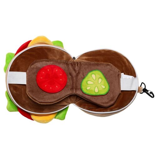 Almohada de viaje Puckator con Cremallera y Antifaz - Hamburguesa TU