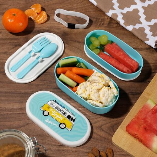 Fiambrera Táper Bento con Compartimentos y Cubiertos Puckator - Caravana TU
