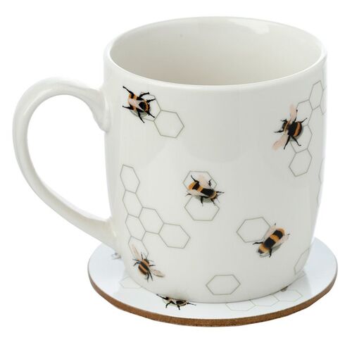 Taza de Porcelana y Posavasos Puckator - Abejas  TU