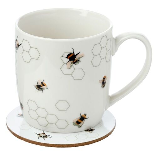 Taza de Porcelana y Posavasos Puckator - Abejas  TU