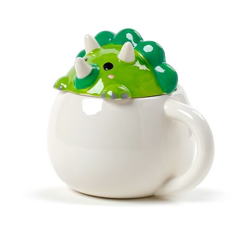 Taza de Cerámica Puckator con Tapa Dinosaurio Verde TU