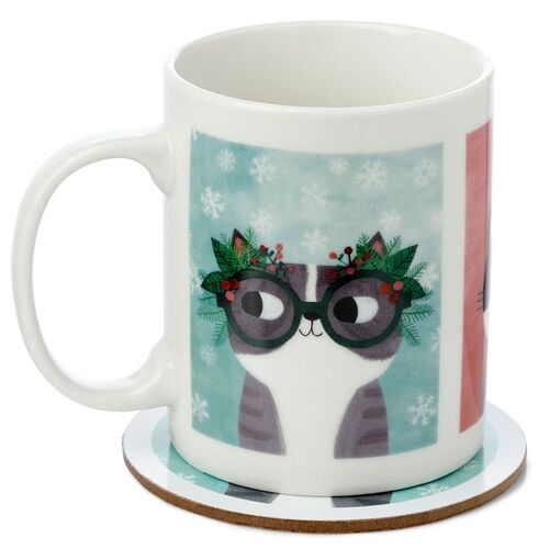 Taza de Porcelana y Posavasos Gatos Mundo Puckator TU