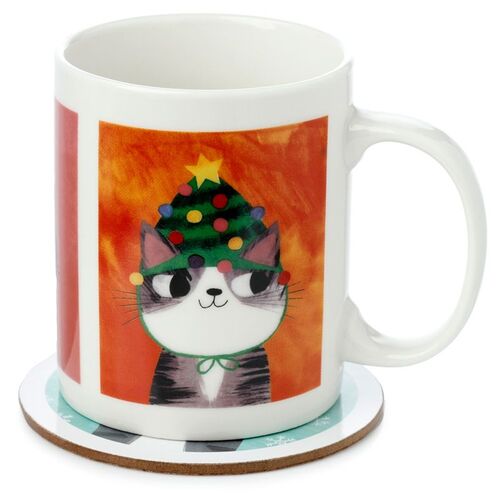 Taza de Porcelana y Posavasos Gatos Mundo Puckator TU