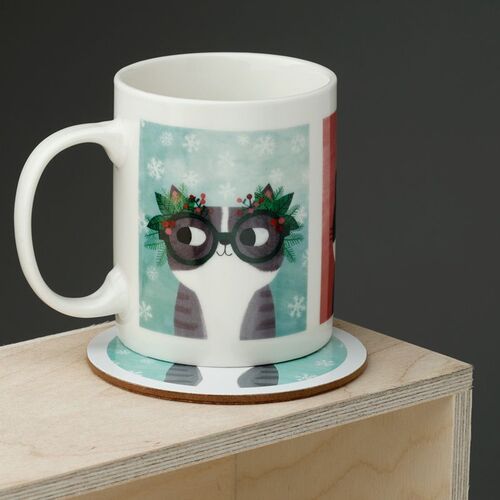 Taza de Porcelana y Posavasos Gatos Mundo Puckator TU