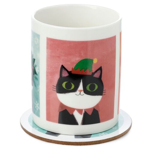 Taza de Porcelana y Posavasos Gatos Mundo Puckator TU