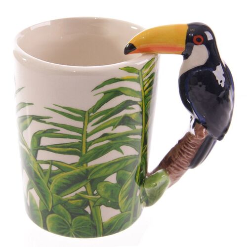Taza de Cerámica Asa con Forma de Tucán y Decoración Jungla Puckator TU