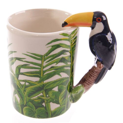 Taza de Cermica Asa con Forma de Tucn y Decoracin Jungla Puckator TU