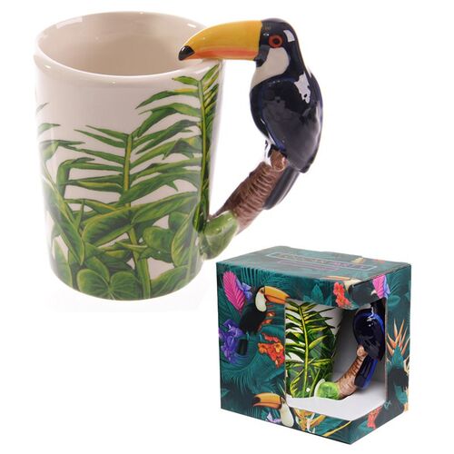 Taza de Cermica Asa con Forma de Tucn y Decoracin Jungla Puckator TU