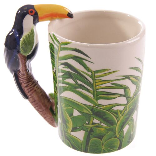 Taza de Cerámica Asa con Forma de Tucán y Decoración Jungla Puckator TU