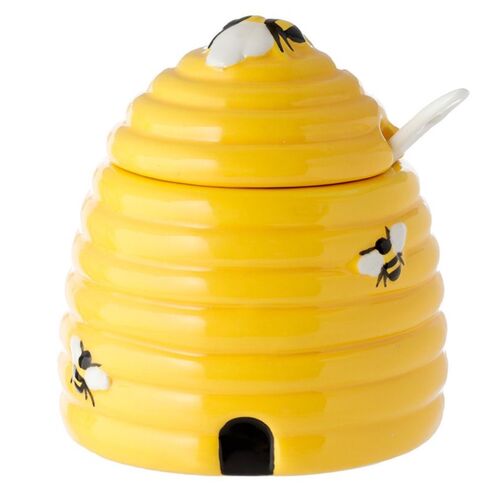 Bote de Cerámica Amarillo con Tapa y Cuchara Puckator Colmena 