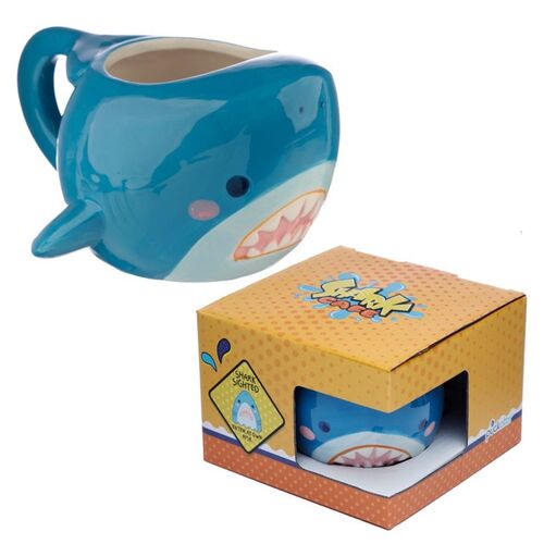 Taza de Cermica 3D Puckator con Forma Cabeza de Tiburn Azul