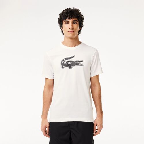 Camiseta Blanca Lacoste Sport con Cocodrilo Negro en 3D M