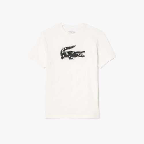 Camiseta Blanca Lacoste Sport con Cocodrilo Negro en 3D L