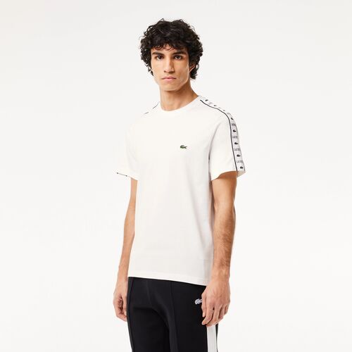 Camiseta Blanco Lacoste con Rayas de Logo S
