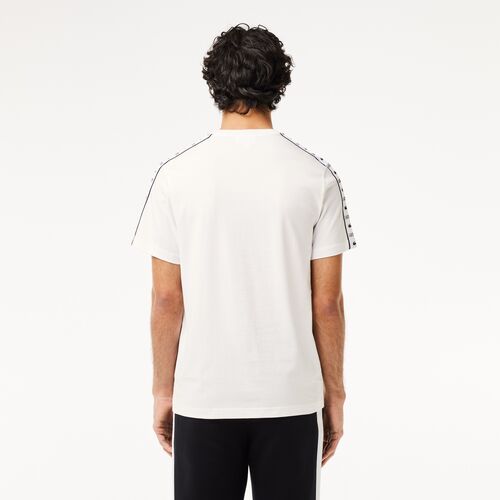 Camiseta Blanco Lacoste con Rayas de Logo M