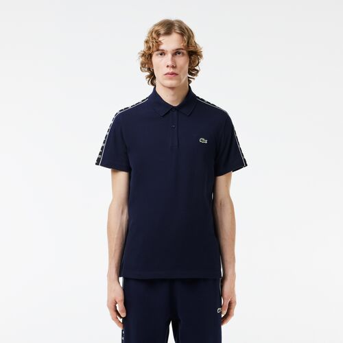 Polo Azul Marino Lacoste de Piqué Elástico con Raya y Logo  L