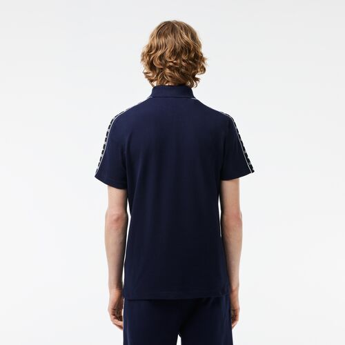 Polo Azul Marino Lacoste de Piqué Elástico con Raya y Logo  L