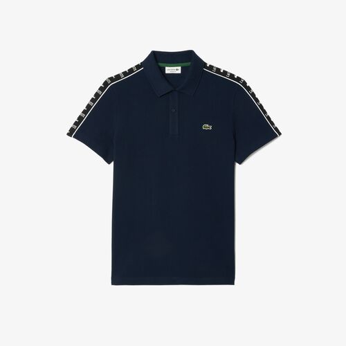 Polo Azul Marino Lacoste de Piqué Elástico con Raya y Logo  L
