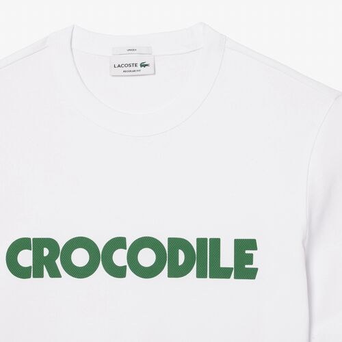 Camiseta Blanca Lacoste Efecto Piqu con Eslogan Crocodile S