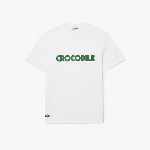 Camiseta Blanca Lacoste Efecto Piqu con Eslogan Crocodile M